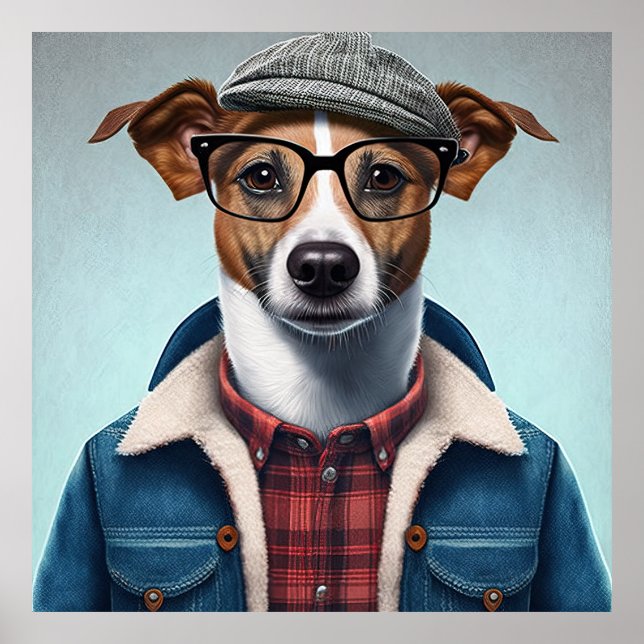 Jack Russell Terrier Hipster Cão Poster (Frente)