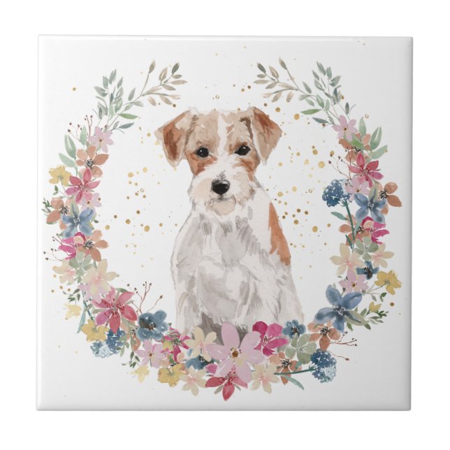 Jack Russell Terrier Spring Flowers Wreath (Frente)