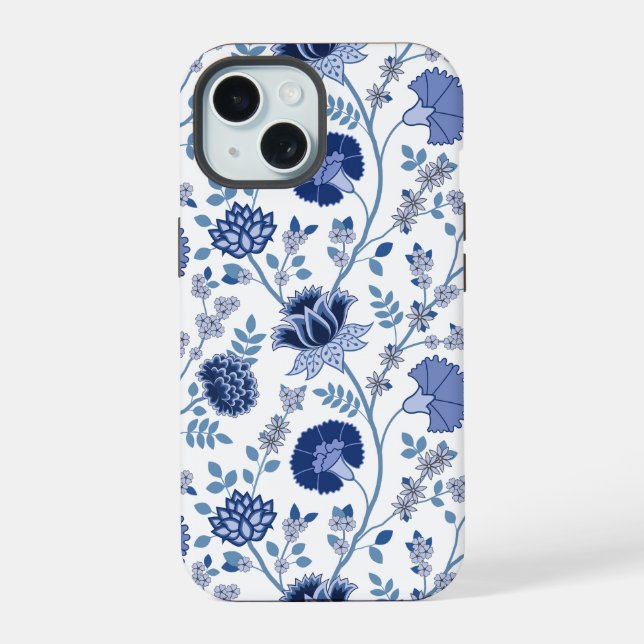 Jacobean Floral Big Pattern Blues em Branco (Verso)