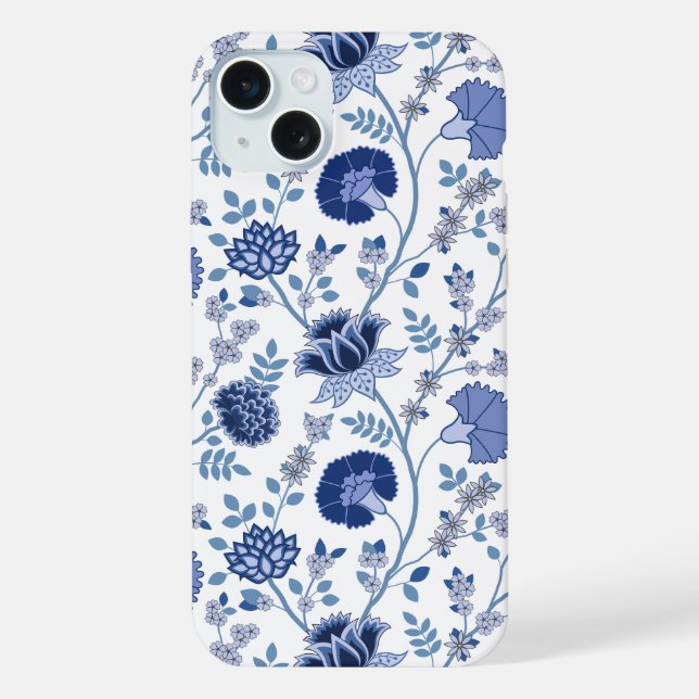 Jacobean Floral Big Pattern Blues em Branco (Verso)