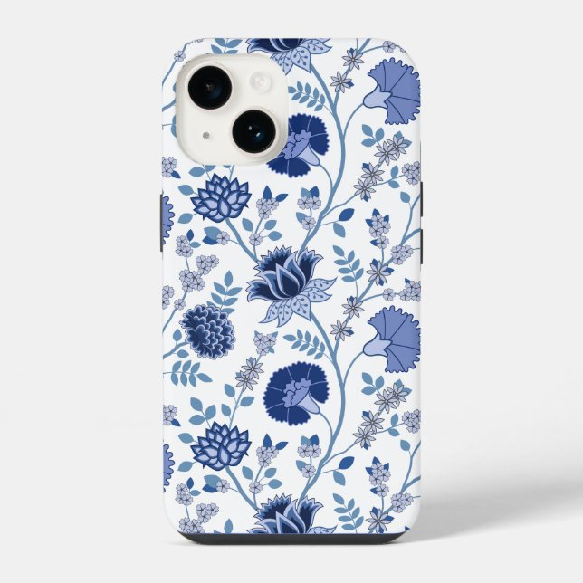 Jacobean Floral Big Pattern Blues em Branco (Verso)