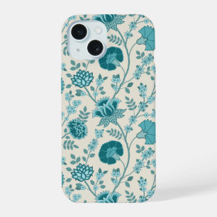 Jacobean Floral Big Pattern Teals em Creme