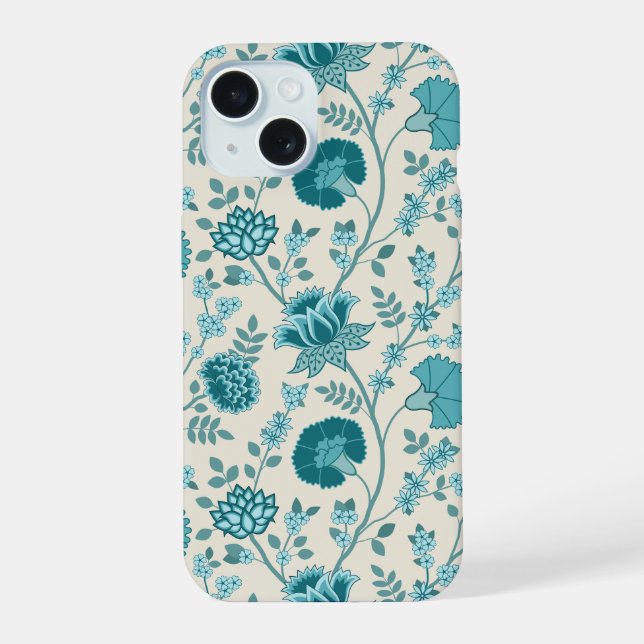 Jacobean Floral Big Pattern Teals em Creme (Verso)
