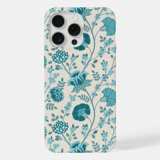Jacobean Floral Big Pattern Teals em Creme (Verso)