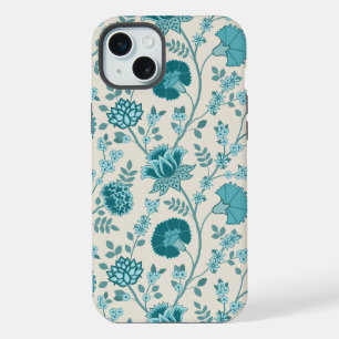 Jacobean Floral Big Pattern Teals em Creme