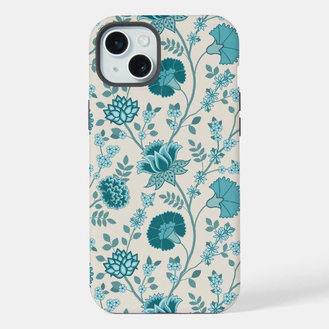 Jacobean Floral Big Pattern Teals em Creme (Verso)