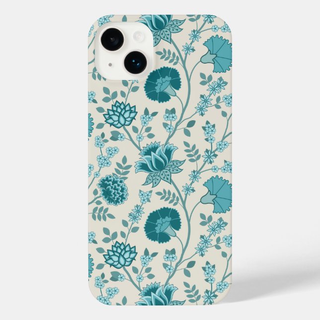 Jacobean Floral Big Pattern Teals em Creme (Verso)