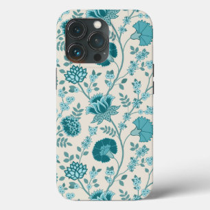 Jacobean Floral Big Pattern Teals em Creme