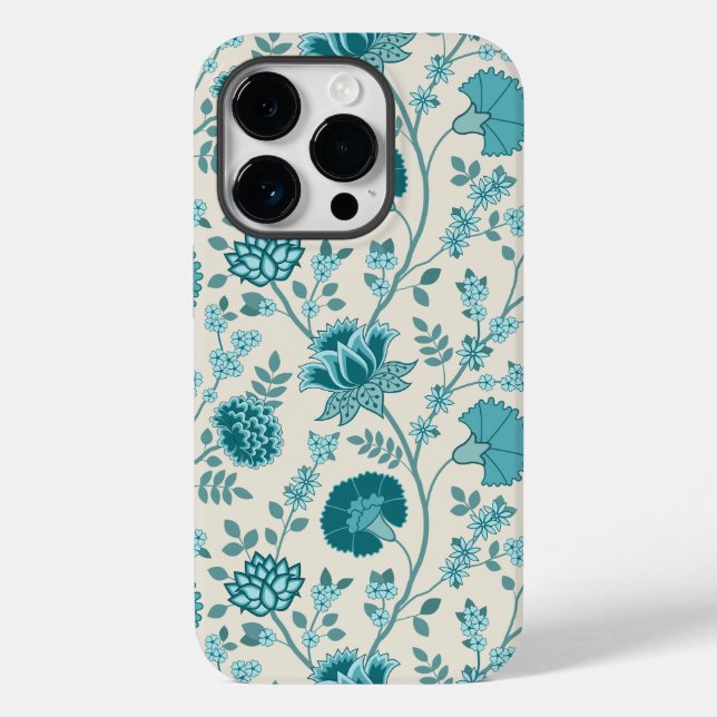 Jacobean Floral Big Pattern Teals em Creme (Verso)