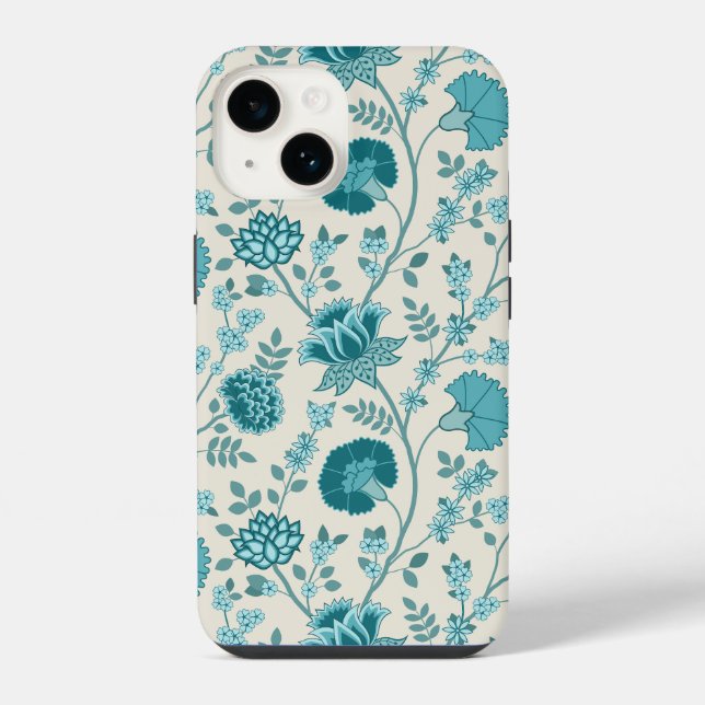 Jacobean Floral Big Pattern Teals em Creme (Verso)
