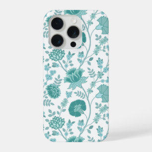 Jacobean Floral Big Pattern Teals on White
