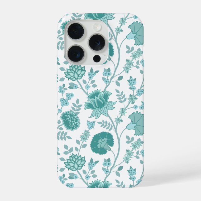 Jacobean Floral Big Pattern Teals on White (Verso)
