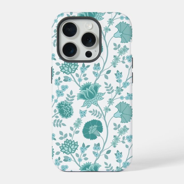 Jacobean Floral Big Pattern Teals on White (Verso)