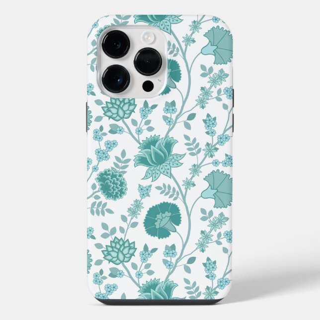 Jacobean Floral Big Pattern Teals on White (Verso)