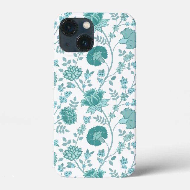 Jacobean Floral Big Pattern Teals on White (Verso)