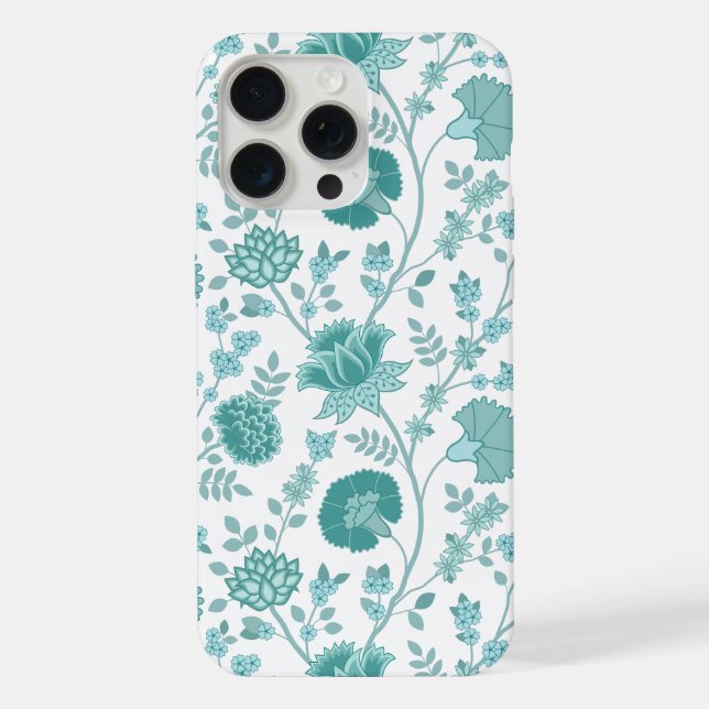 Jacobean Floral Big Pattern Teals on White (Verso)