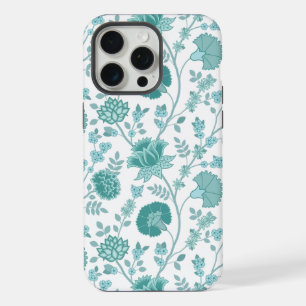Jacobean Floral Big Pattern Teals on White