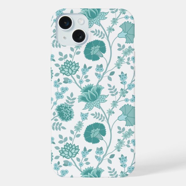 Jacobean Floral Big Pattern Teals on White (Verso)