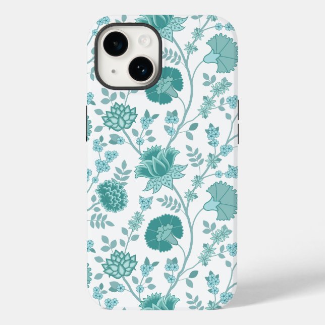Jacobean Floral Big Pattern Teals on White (Verso)