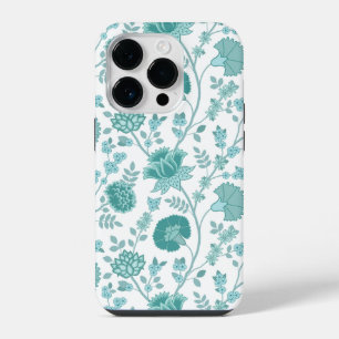 Jacobean Floral Big Pattern Teals on White