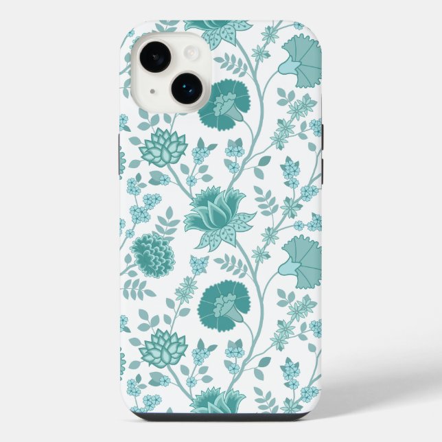 Jacobean Floral Big Pattern Teals on White (Verso)