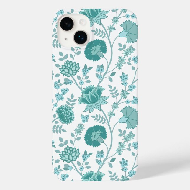 Jacobean Floral Big Pattern Teals on White (Verso)