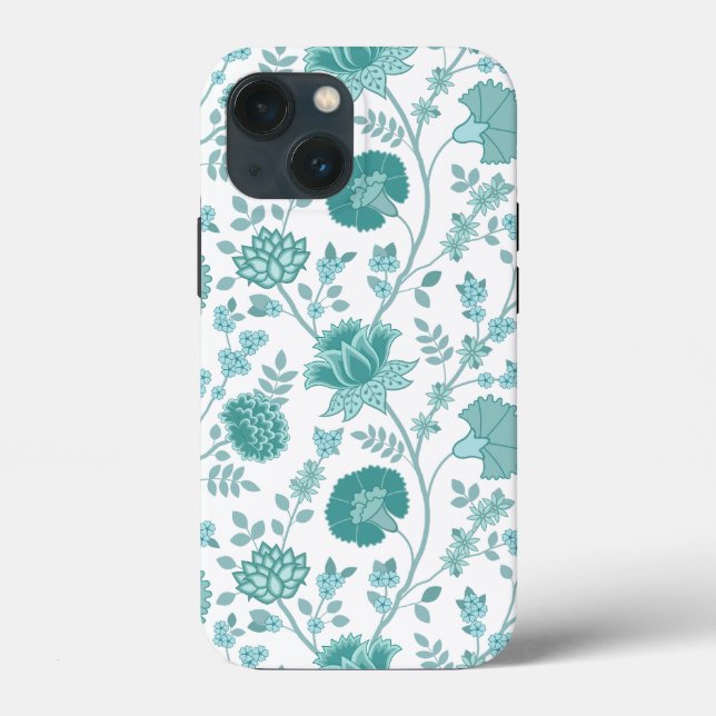 Jacobean Floral Big Pattern Teals on White (Verso)