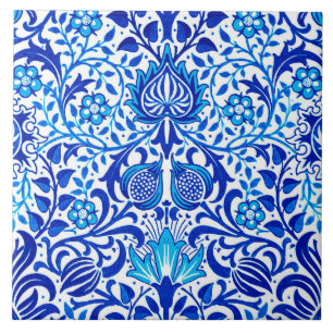 Jacobean Floral Damask, Cobalt Azul e Branco