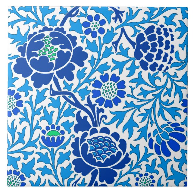 Jacobean Floral, Marinho e azul-ceruliano (Frente)