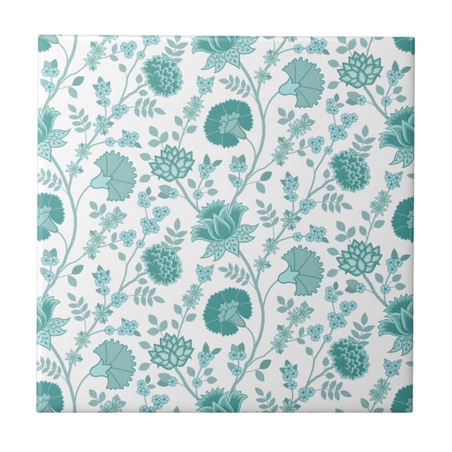 Jacobean Floral Pattern Teals on White (Frente)