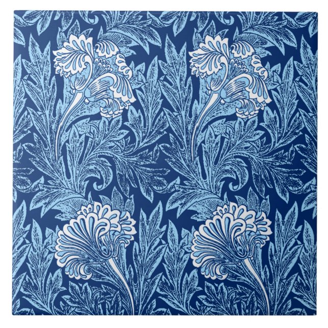 Jacobean Flower Damask, Marinho, Azul-Céu e Branco (Frente)