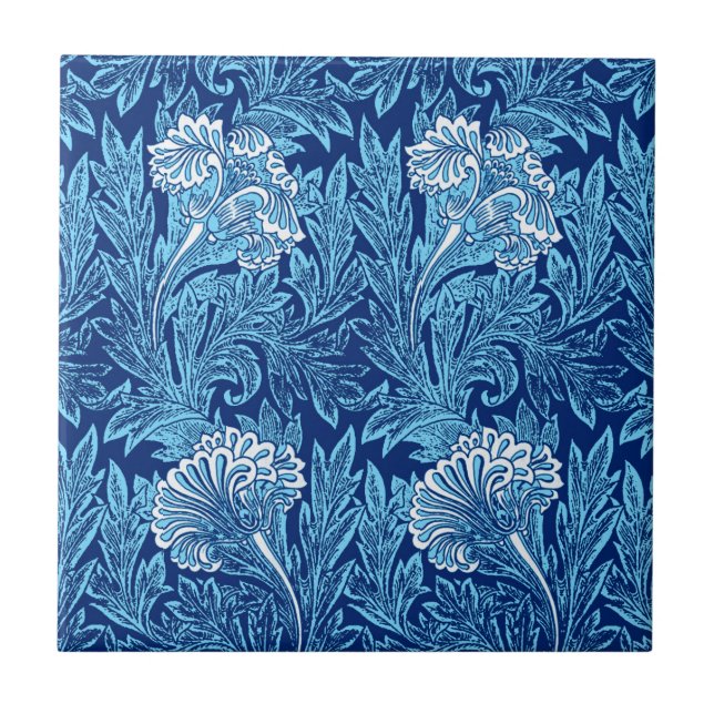 Jacobean Flower Damask, Marinho, Azul-Céu e Branco (Frente)