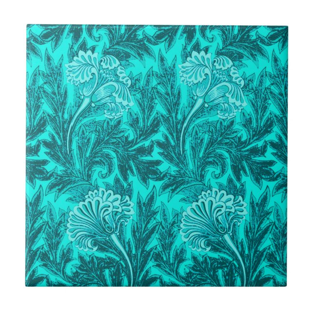 Jacobean Flower Damask, Turquoise Teal e Aqua  (Frente)