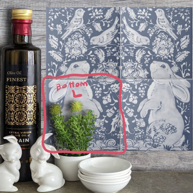 Jacobean Rabbit Birds Denim Blue White Bottom L (Criador carregado)