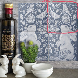 Jacobean Rabbit Birds Denim Blue White Top R