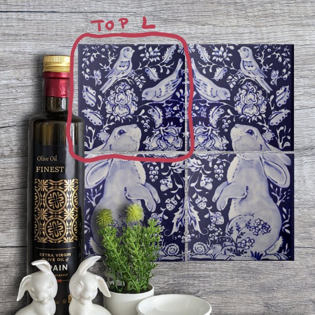 Jacobean Rabbit Pássaros Flores Azuis Branco Super (Criador carregado)