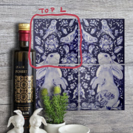 Jacobean Rabbit Pássaros Flores Azuis Branco Super