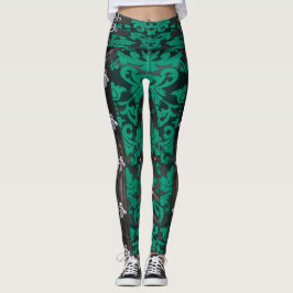 Jade Floral Victorian Steampunk Spandex Leggings