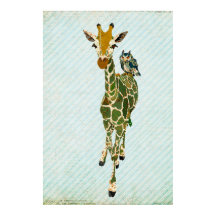 Jade Giraffe & Owl Art Poster
