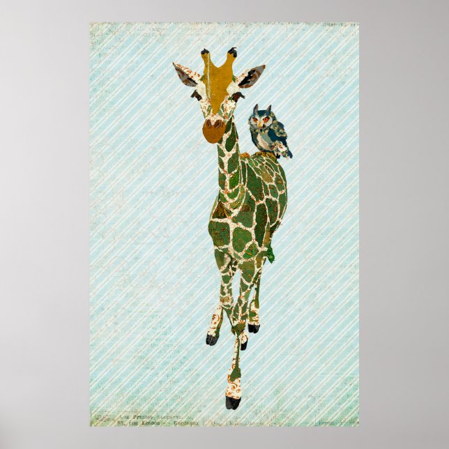 Jade Giraffe & Owl Art Poster (Frente)