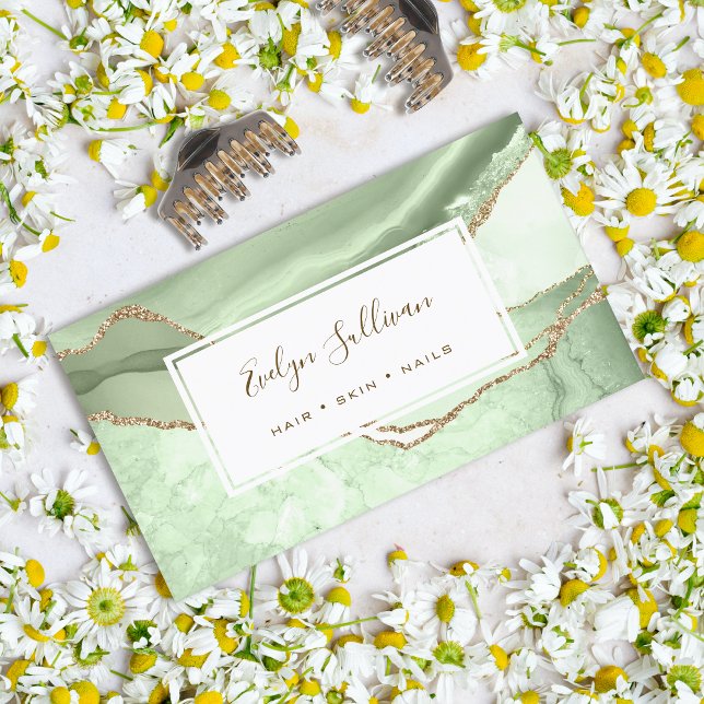 jade green e gold glitter agate cartão de visita (Criador carregado)