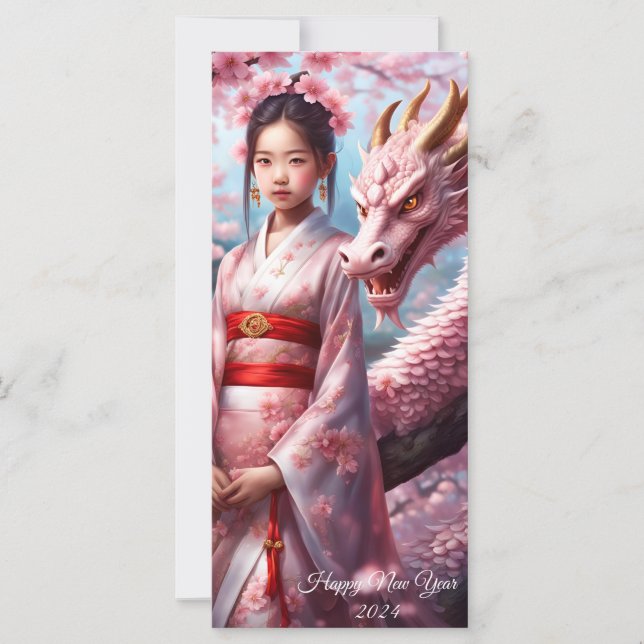 Jahr des Drachen 2024 - Mädchen zwischen Kirschblü (Frente)
