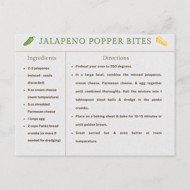 Jalapeno Popper Morde Cartão de Receita de Ação de (Frente)