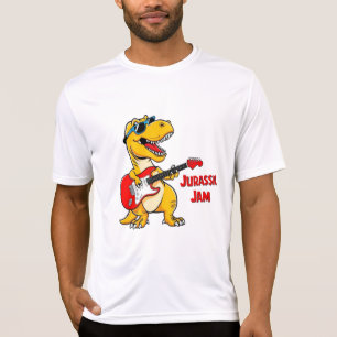Jam Jurássico: Violão Tocando Camiseta Dinossauros