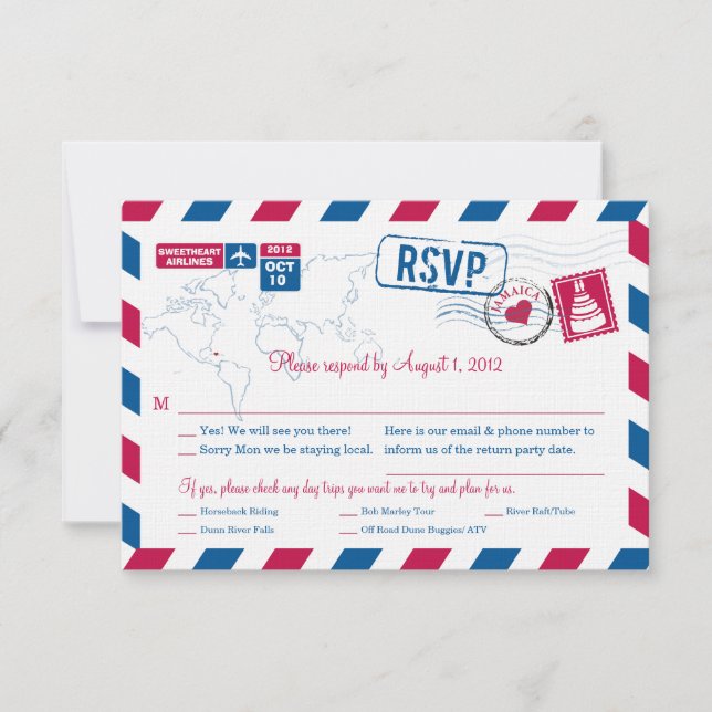 JAMAICA Air Mail Wedding RSVP (Frente)