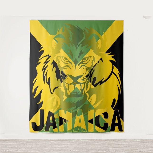 Jamaica Flag Lion of Judah Tapeçaria Design (Frente)