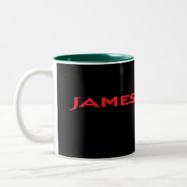James caneca indicada por letras vermelha & preta