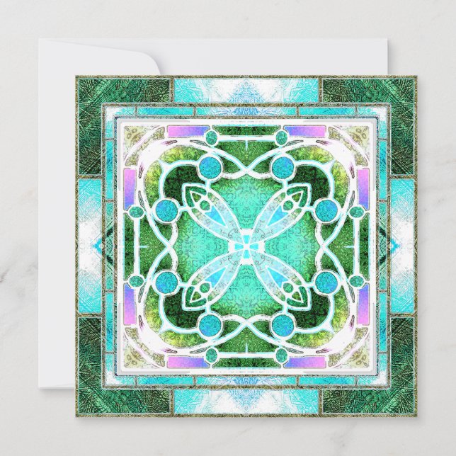 Janela Catedral de Vidro Estreita em Verde e Casa (Frente)