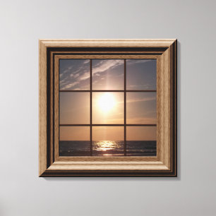 Janela Faux Vista Ocean Sunset Canvas Wall Art