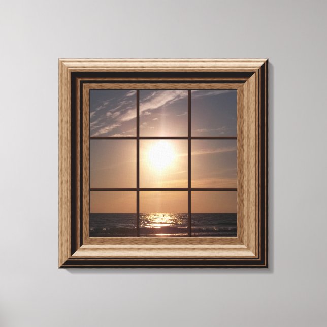 Janela Faux Vista Ocean Sunset Canvas Wall Art (Frente)